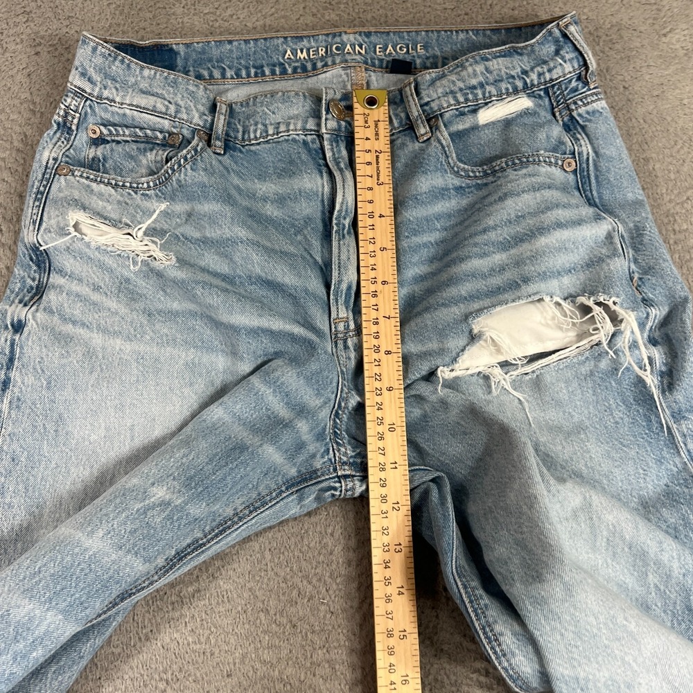 American Eagle Super High Rise Baggy Wide Leg Jeans Womens 8 Blue Distressed - Picture 8 of 16